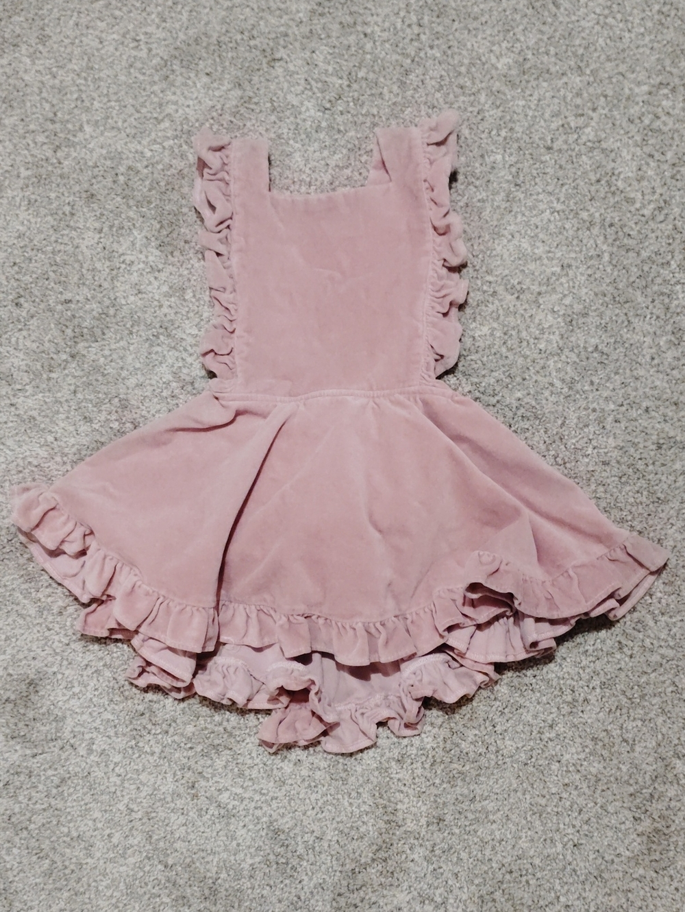 Girls' Pink Velvet Ruffle Pinafore Dress - Casual Everyday Style